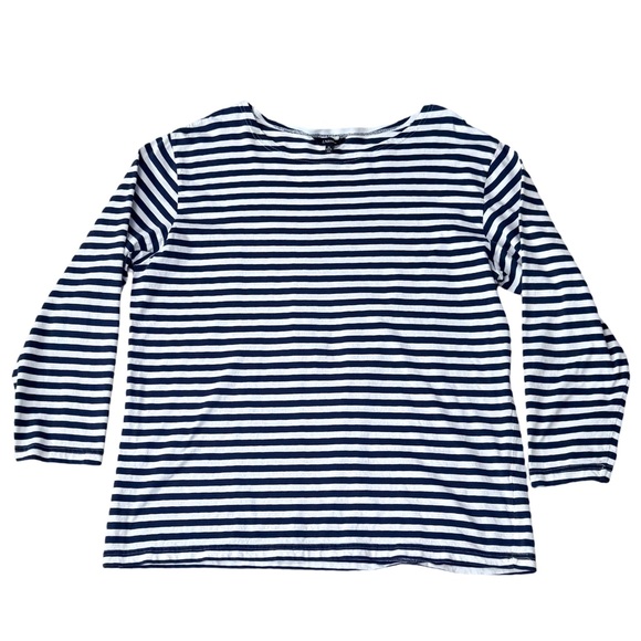 J. Peterman Tops - J. Peterman North Sea Navy Striped Tee - Blue and White Long Sleeve Size XL
